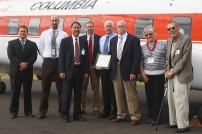 Production Certificate Presentation 2 From left to right: Chris Hankland, Columbia Helicopters director of quality; FAA Inspector Aaron Kathman; Tim Vranna, manager of the FAA's Seattle Manufacturing and Inspection District Office; Chris Hansel, Columbia Helicopters director of materials; Paul Trese, Columbia Helicopters director of engineering; Pete Lance, Columbia Helicopters executive vice president; Nancy Lematta and Wes Lematta, founder and chairman of the board of Columbia Helicopters.