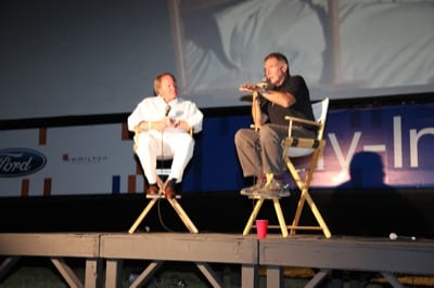 Ford Motor Co. chairman Edsel Ford (left) and actor/pilot Harrison Ford introduce a movie at last year's AirVenture. 