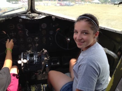Kate in the DC-3...C-47 at Kidventure