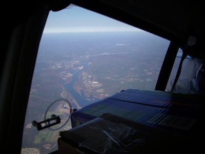 Vital supplies bound for storm-damaged parts of New York and New Jersey fly high above the Connecticut River as general aviation pilots from New Hampshire recently helped in the relief efforts for the victims of Hurricane Sandy.